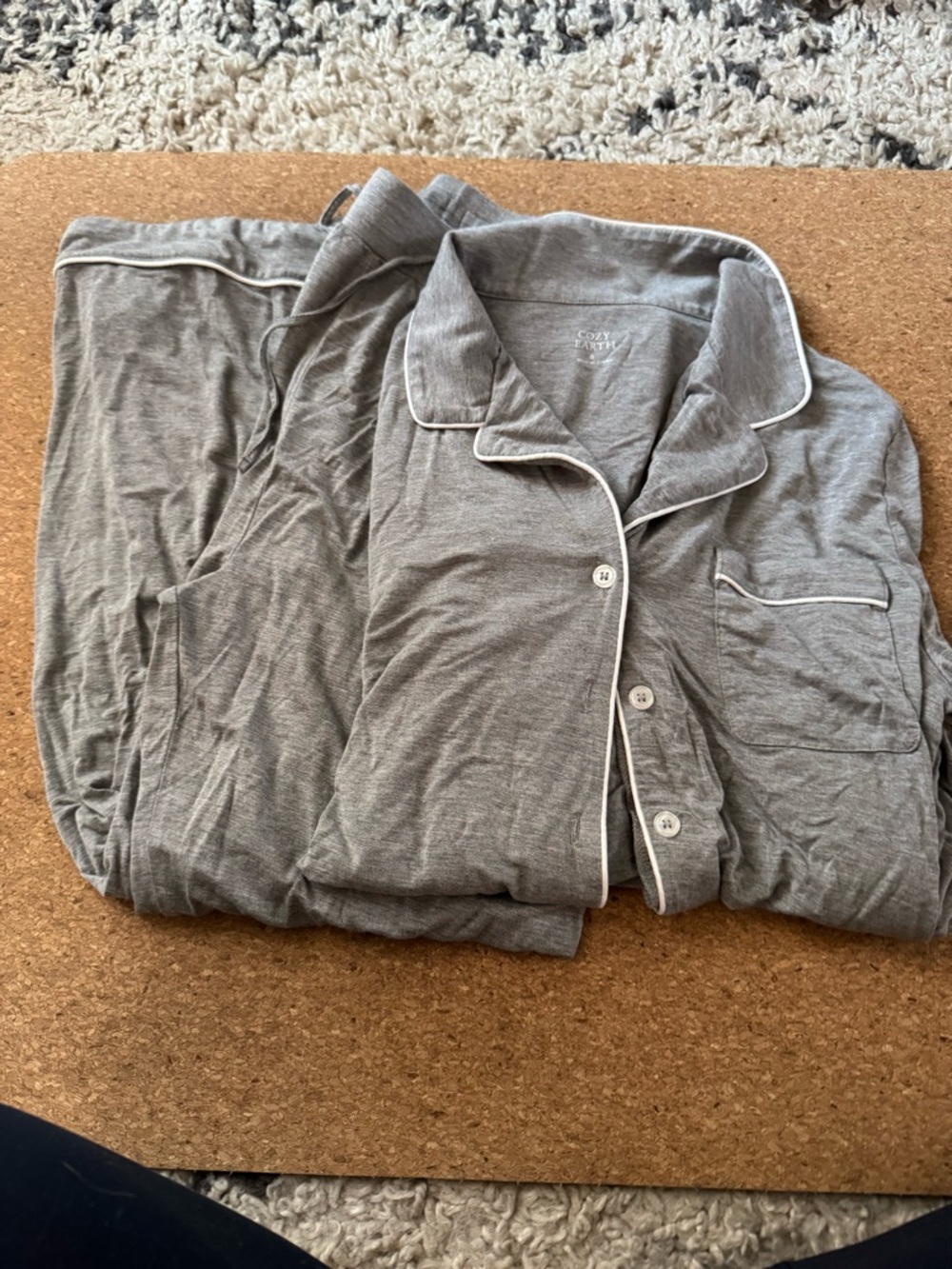 Cozy Earth Gray Piped Button-Up Pajama Set